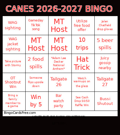 CANES 2026-2027 Bingo Card