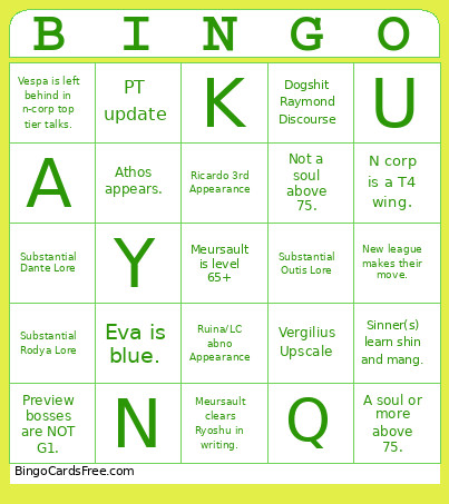 Canto 10 Bingo Card