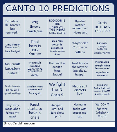CANTO 10 PREDICTIONS Bingo Card
