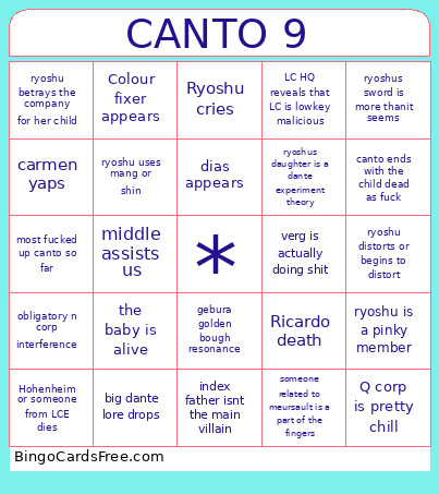 CANTO 9 Bingo Card