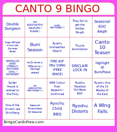 CANTO 9 Bingo Card