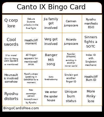 Canto IX Bingo Card