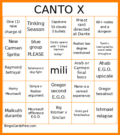 CANTO X Bingo Card