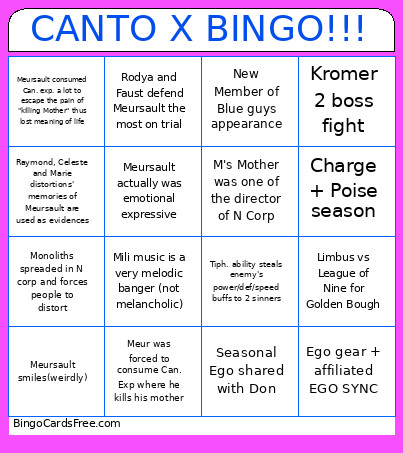 CANTO X !!! Bingo Card