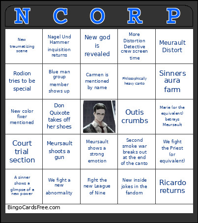 Canto X Predictuons Bingo Card