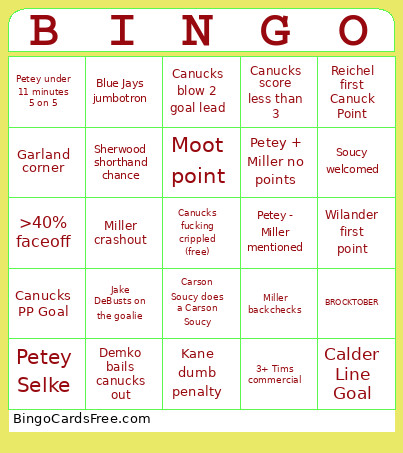 Canucks Bingo Card