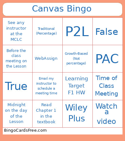Canvas Bingo Card