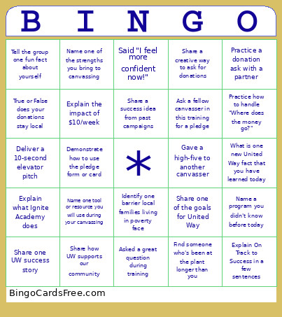 Canvassing Training Bingo Card