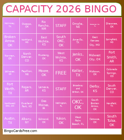 CAPACITY 2026 Bingo Card