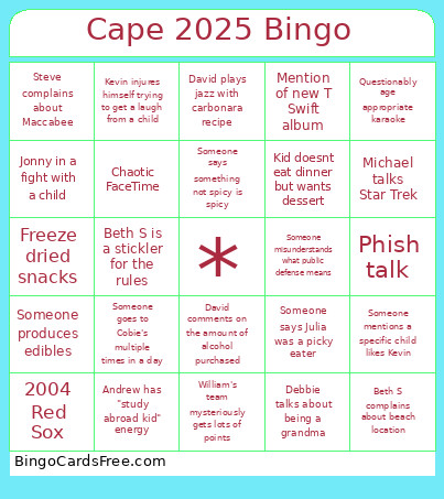 Cape 2025 Bingo Card