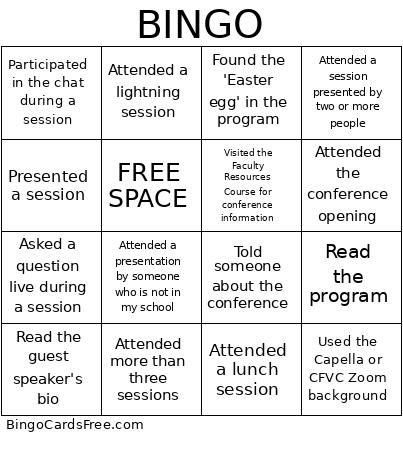 Capella Faculty Virtual Conference Bingo Card