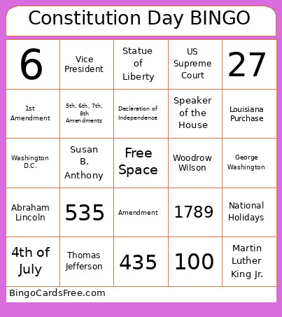 CAPLD Constitution Day Bingo Card