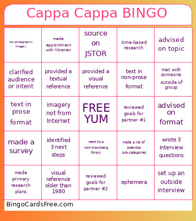 Cappa Cappa Bingo Card