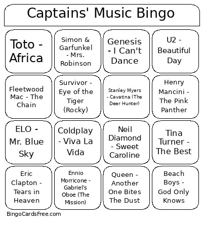 Captains' Music Bingo Card
