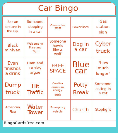 Car Bingo Card