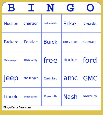Car Bingo Card
