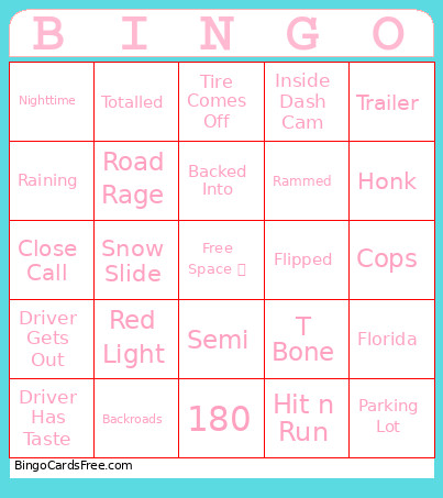 Car Crash Bingo Card