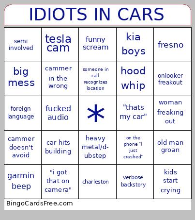 car crash bingo
