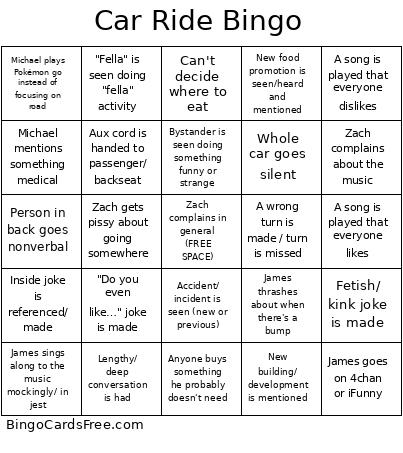 Car Ride Bingo