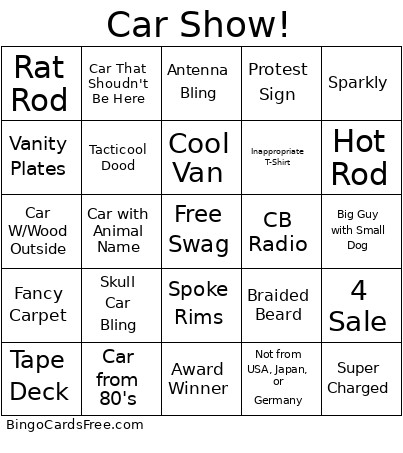 Car Show! Bingo Card