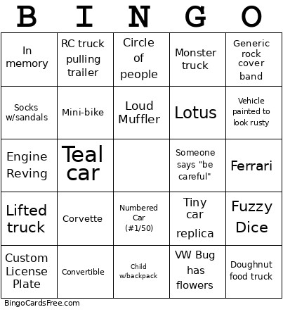 Car Show Bingo Card