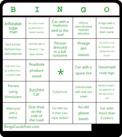 Car Trip Bingo