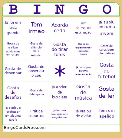 Caracteristicas Características Bingo Card