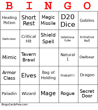 3 D&D Bingo Card