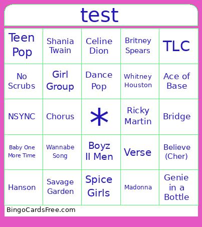 card name Bingo Free Pdf Printable Game, Title: test
