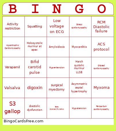 Cardiomyopathy Bingo