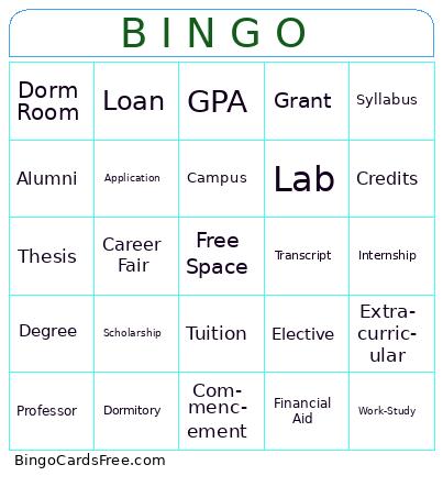 Career And College Bingo Cards Free Pdf Printable Game, Title: B I N G O 