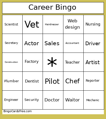 Career Bingo Card
