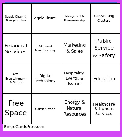 Career Clusters Bingo Card