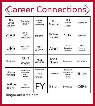 Career Connections Bingo Card