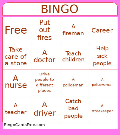 Career Day Bingo Card
