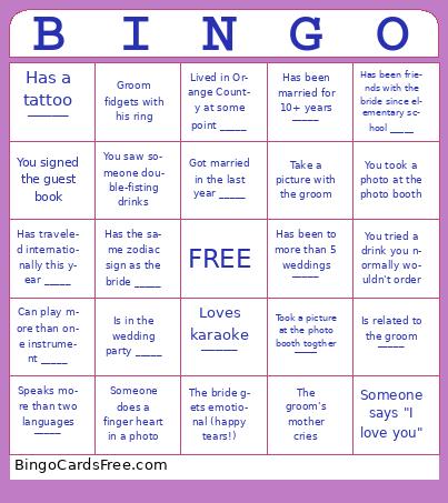 Carmen and Andy Wedding Bingo