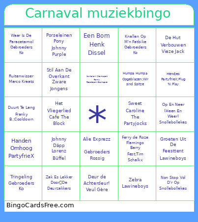 Carnaval Muziek Bingo Card