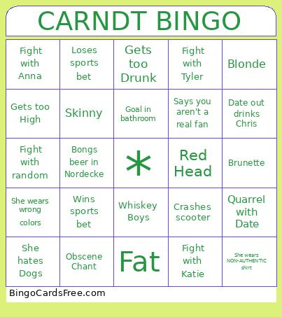 Carndt Bingo Card