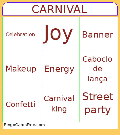 CARNIVAL Bingo Card
