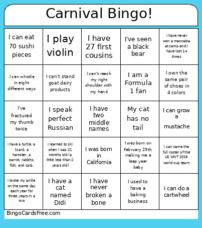Carnival ! Bingo Card
