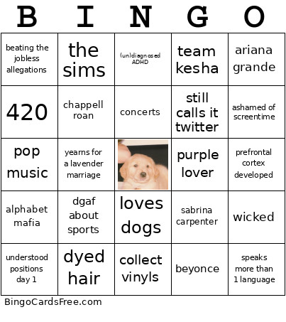 Carol’s Bingo Card