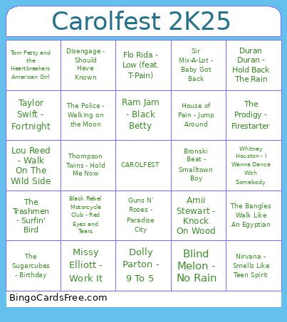 Carolfest 2K25 Bingo Cards Free Pdf Printable Game, Title: Carolfest 2K25