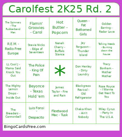 Carolfest 2K25 Rd. 2 Bingo Card