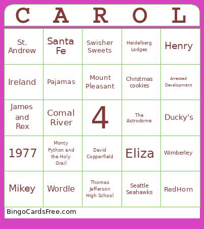 Carol's 70th Bingo
