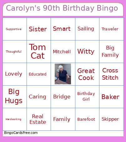 Carolyn's 90th Birthday Bingo Card 2
