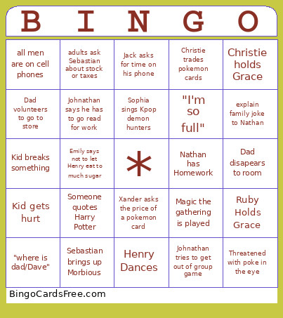Carrera Bingo Card