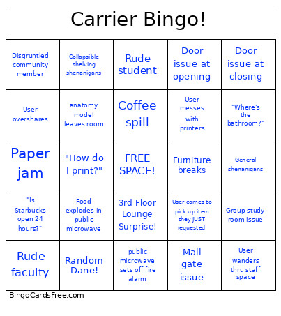 Carrier ! Bingo Card