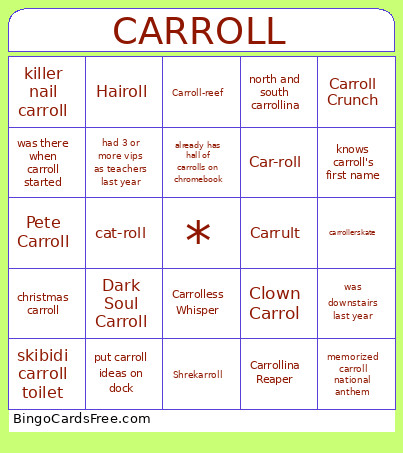 Carroll Bingo Card