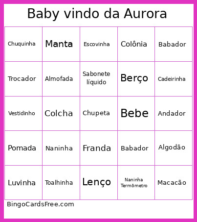 Cartela Da Aurora Bingo Card
