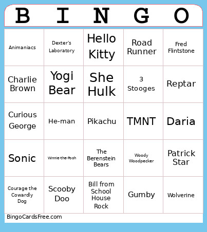 Cartoon Bingo Card